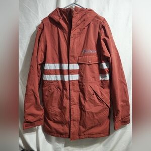 Burton Hoosick Parka Brick Red Jacket with Gray Accents, Size Large